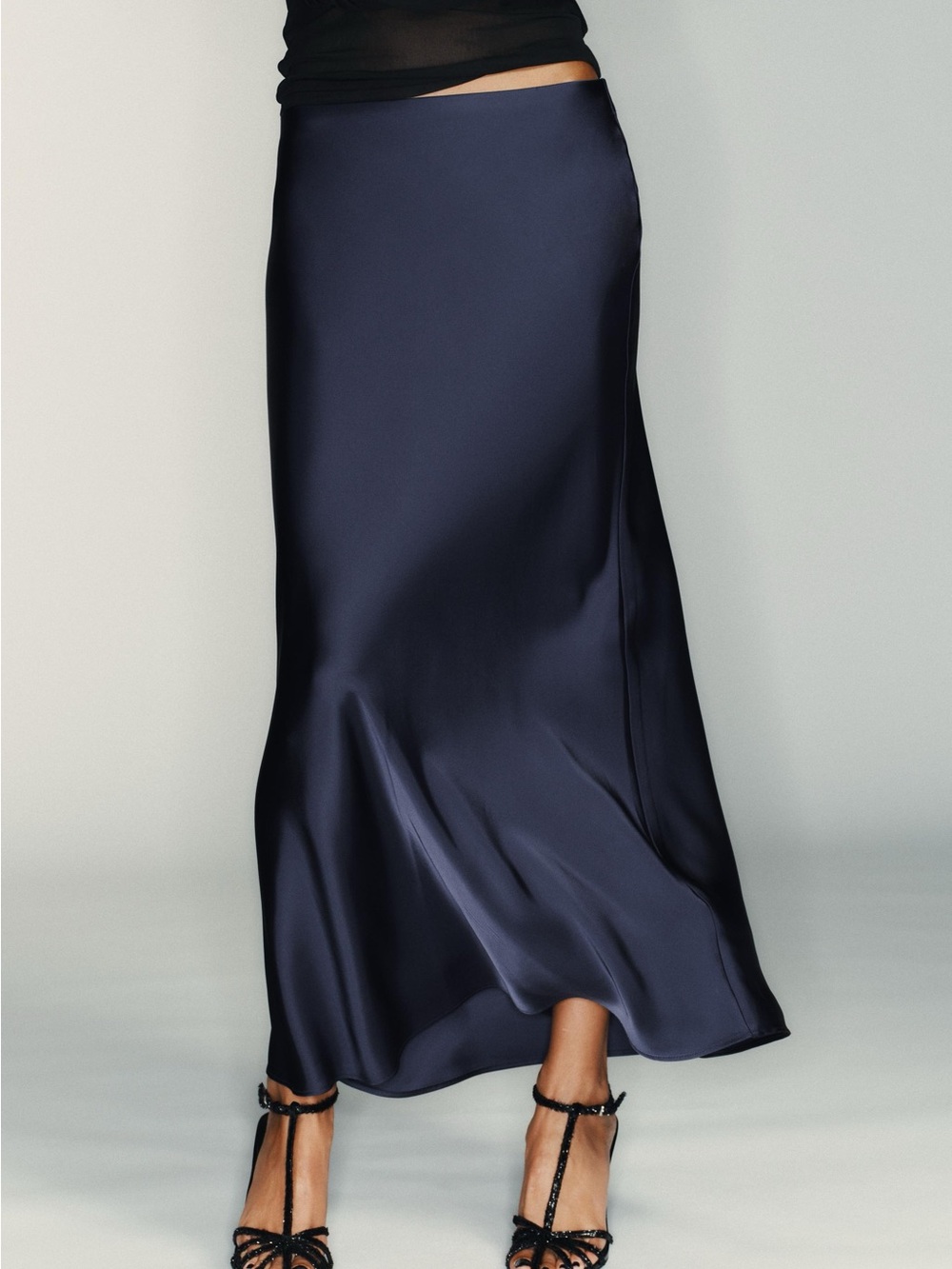 Zara Satin like Navy Maxi Slip Skirt - Picture 1 of 3